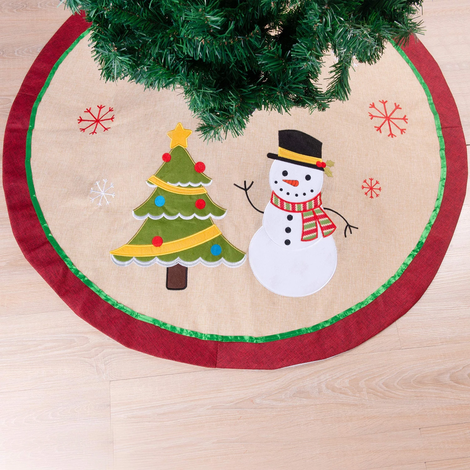 48in Burlap Christmas Tree Skirt (Snowman Tree) 9 48in Burlap Christmas Tree Skirt (Snowman Tree) - Image 7