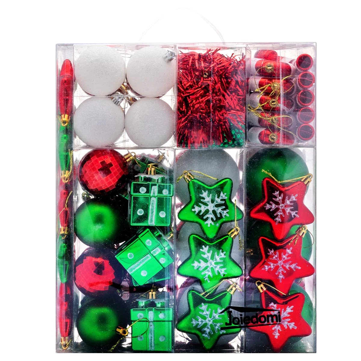 132 Pcs Red, Green, White Christmas Assorted Ornaments With A Silver Star Tree Topper 3 132 Pcs Red, Green, White Christmas Assorted Ornaments With A Silver Star Tree Topper