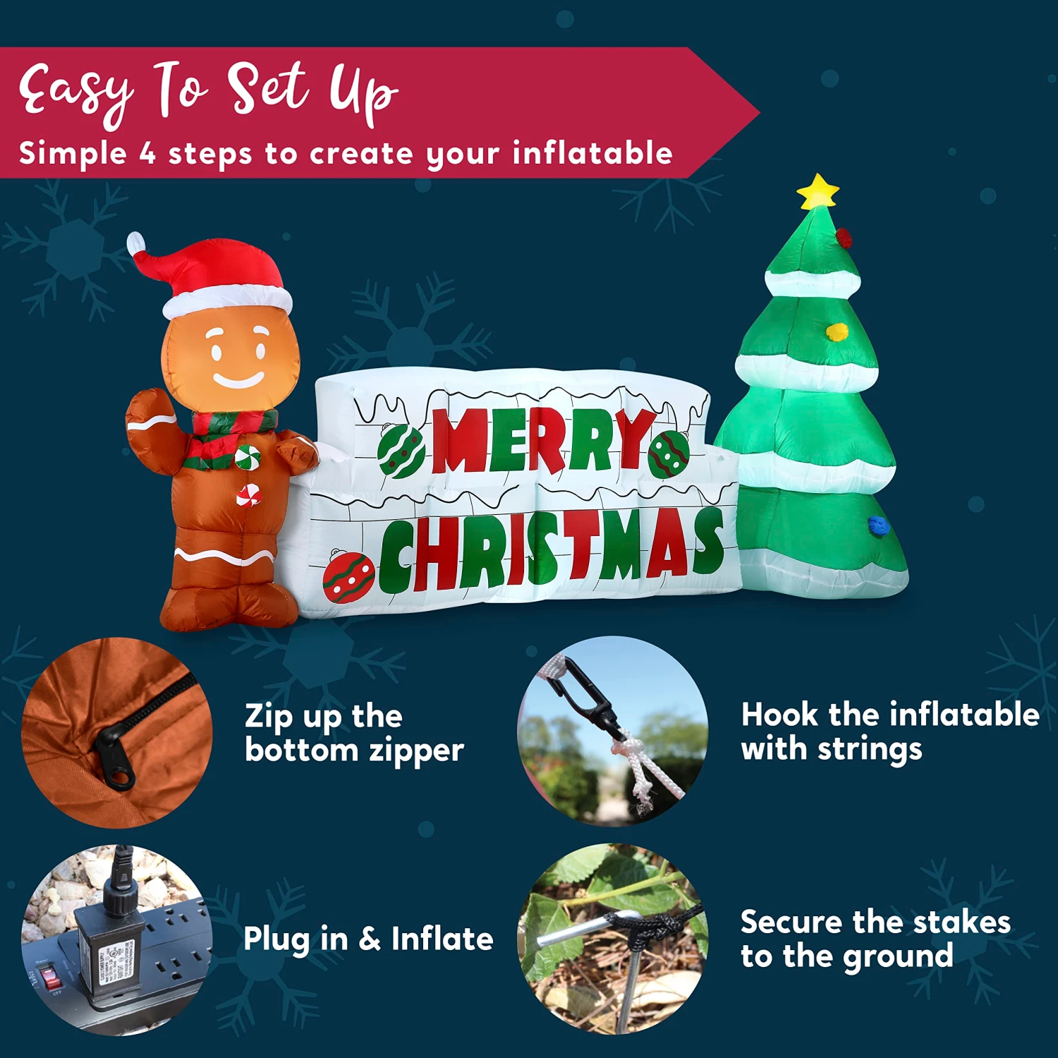 Giant Merry Christmas Sign With Tree & Gingerbread Man Inflatable (10 Ft) 9 Giant Merry Christmas Sign With Tree & Gingerbread Man Inflatable (10 Ft) - Image 7