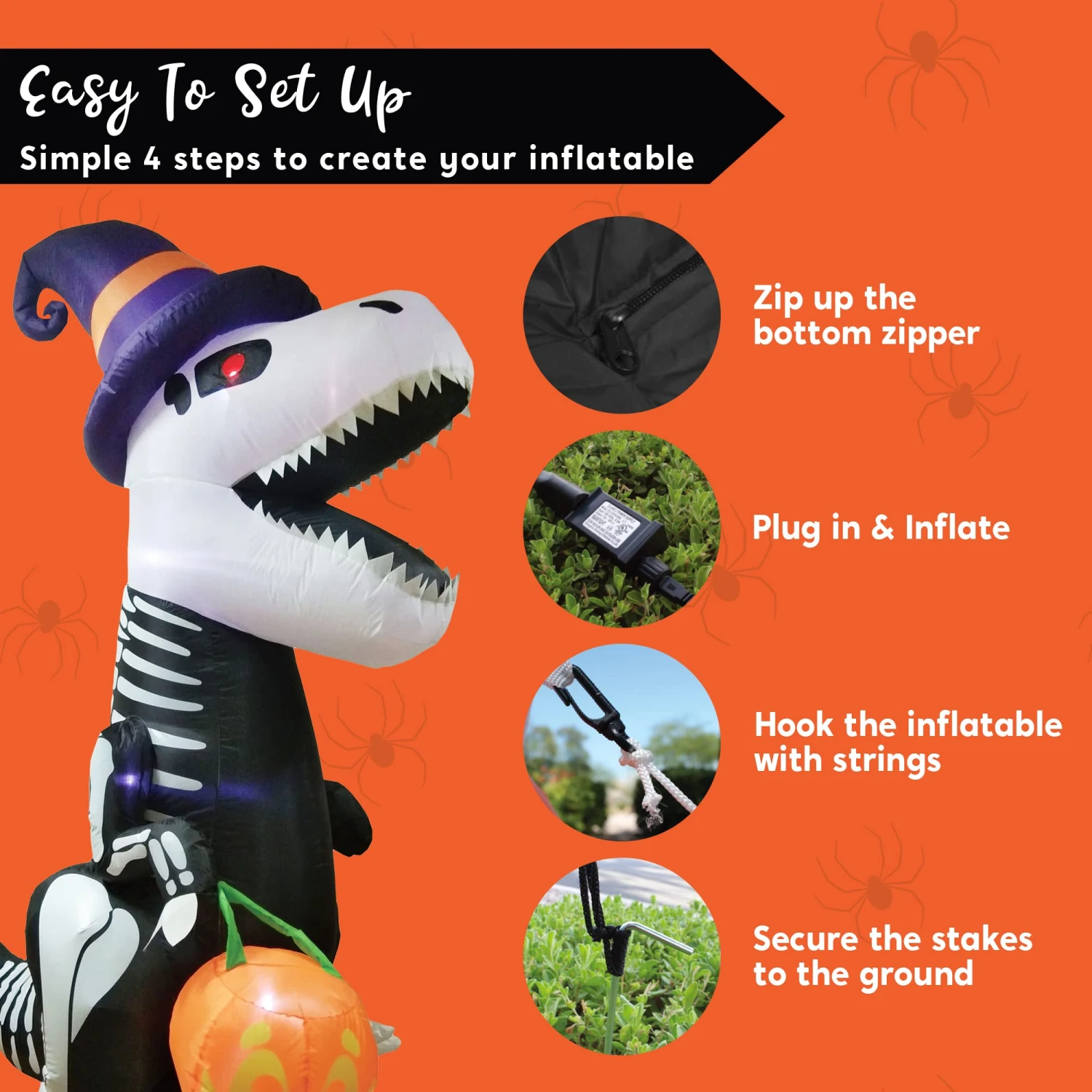 Jumbo Halloween Skeleton Dinosaur Inflatable (8 Ft) 9 Jumbo Halloween Skeleton Dinosaur Inflatable (8 Ft) - Image 7