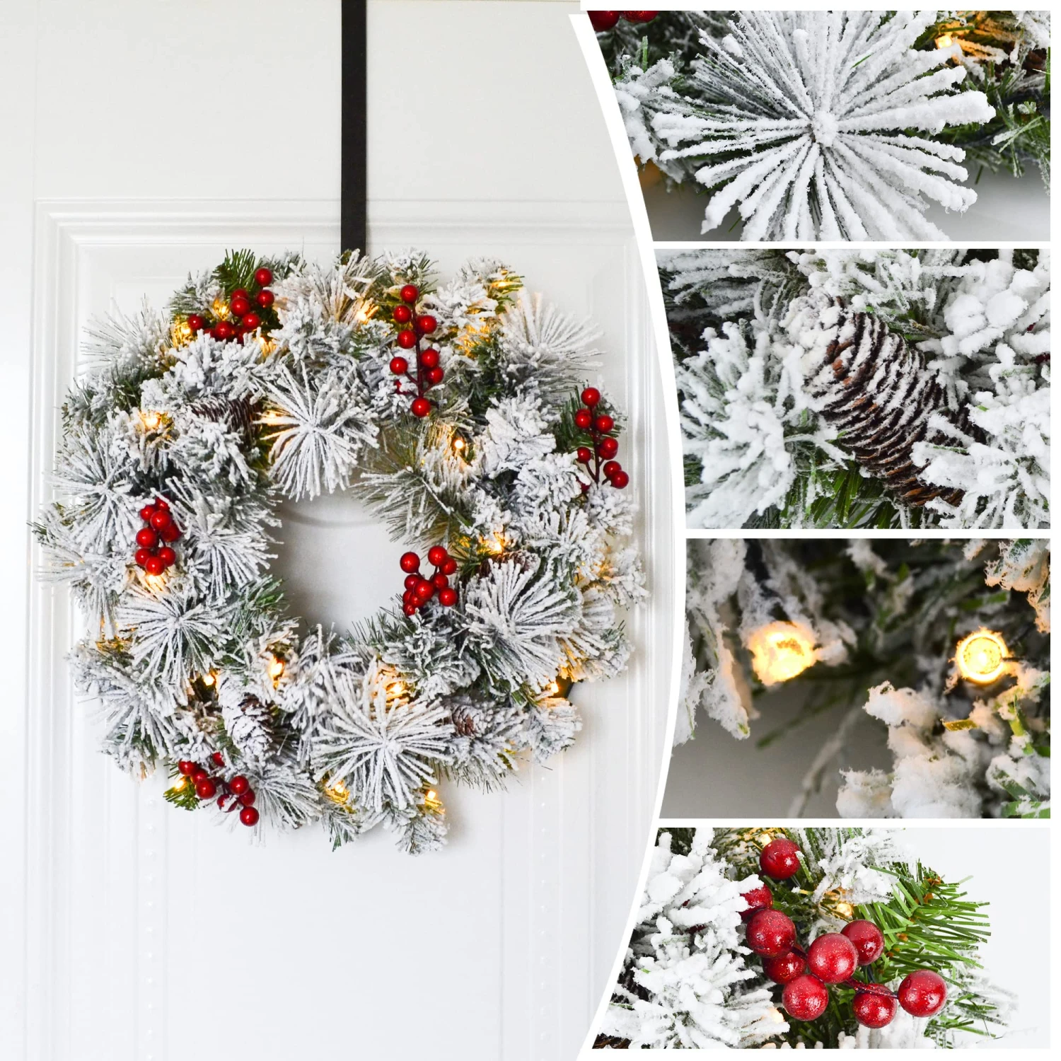 20in Christmas Wreath Flocked With LED Lights 9 20in Christmas Wreath Flocked With LED Lights - Image 7