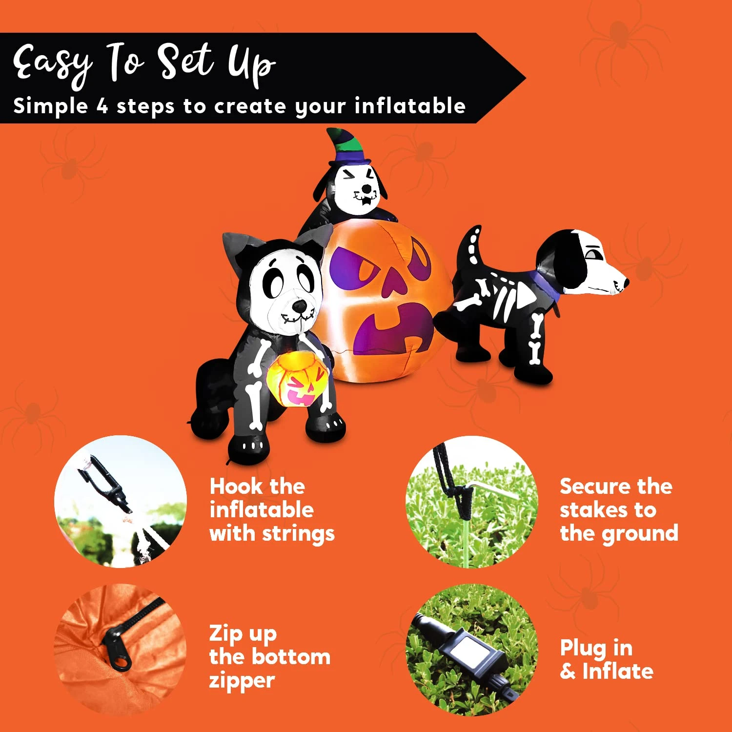 6ft Halloween Skeleton Dog With Pumpkin Set 9 6ft Halloween Skeleton Dog With Pumpkin Set - Image 7